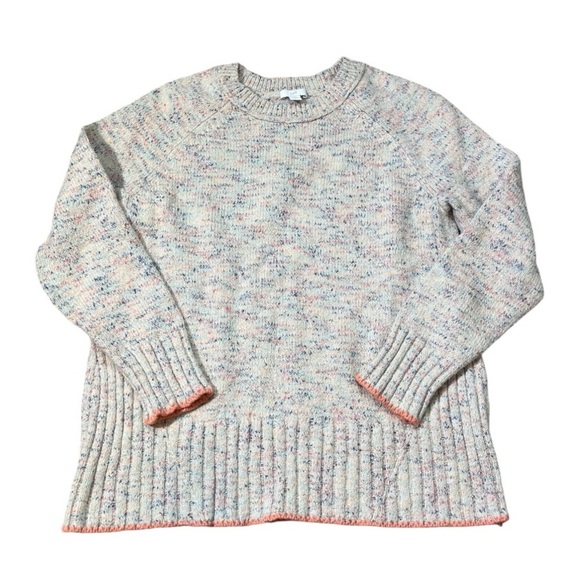 J Jill Pullover Sweater Pink Speckled Coral Beige Flared Cotton Crew Neck Sz Med - Picture 1 of 6
